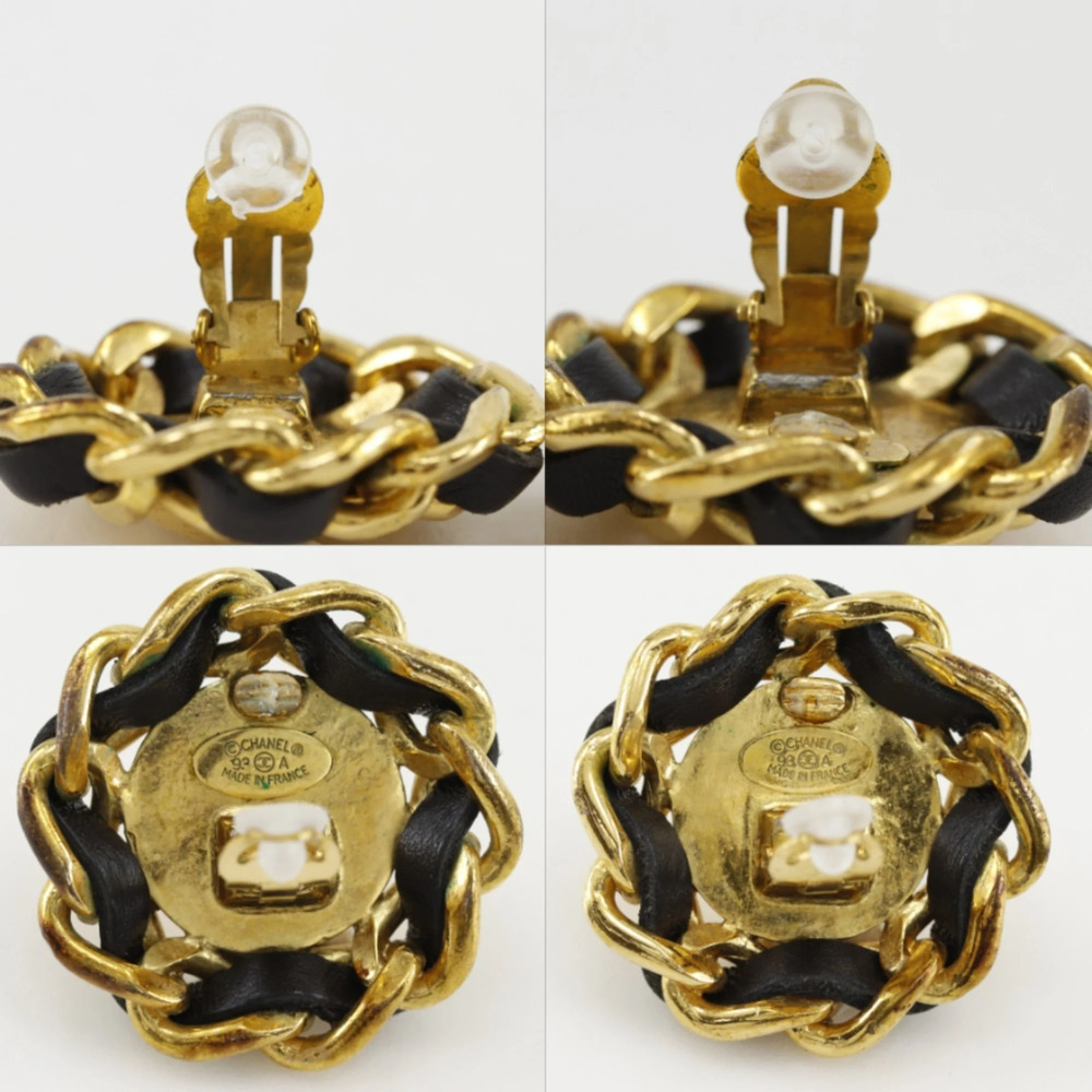 CHANEL Vintage Black Leather Logo Earrings - Picture 9 of 13